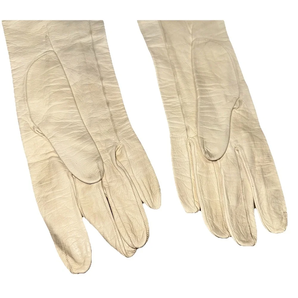 Vintage 1950's Christian Dior Lionel Le Grande Ivory Gauntlet Gloves Leather 6.5